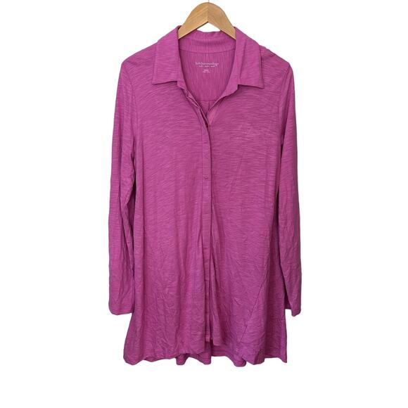 Soft Surroundings Hidden Button Front Tunic Top Pink Womens Size M Pima Modal - Picture 1 of 6